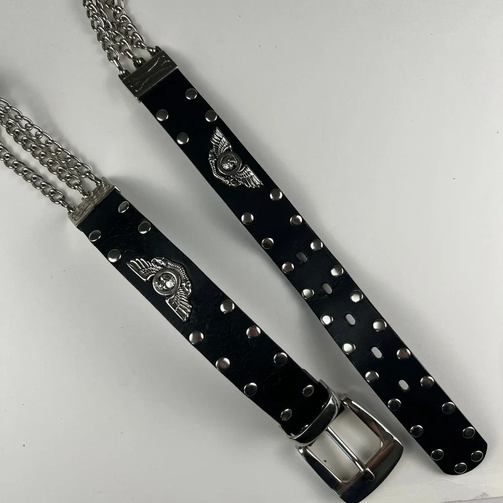 Harley-Davidson Belt Mens XL 40 Black Studded Chain Winged Skull Biker Moto USA